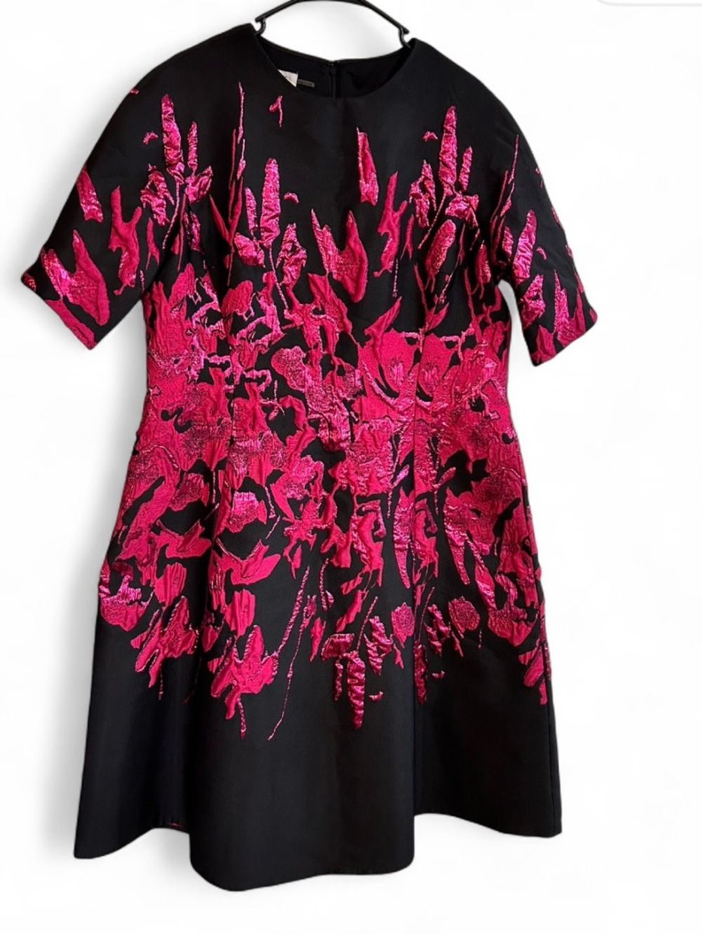 Teri Jon Black Dress with Fuchsia Floral Jacquard